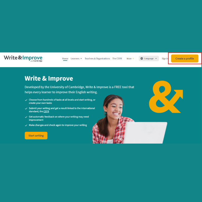 Giao diện đăng nhập web Write and Improve