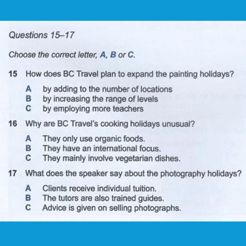 Dạng câu hỏi IELTS Listening Multiple Choice có 1 đáp án chính xác