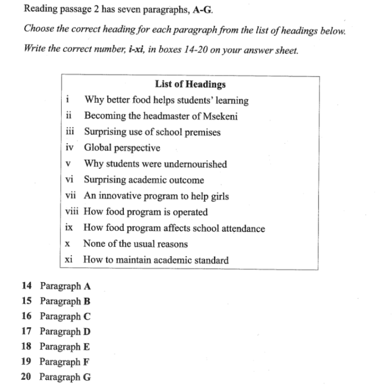Mô tả dạng bài Matching Headings trong IELTS Reading