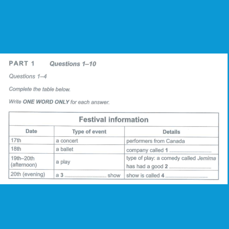 Dạng bài Table Completion IELTS Listening chủ đề du lịch, lễ hội - Nguồn: Cambridge IELTS 15 Test 2 Part 1 Listening
