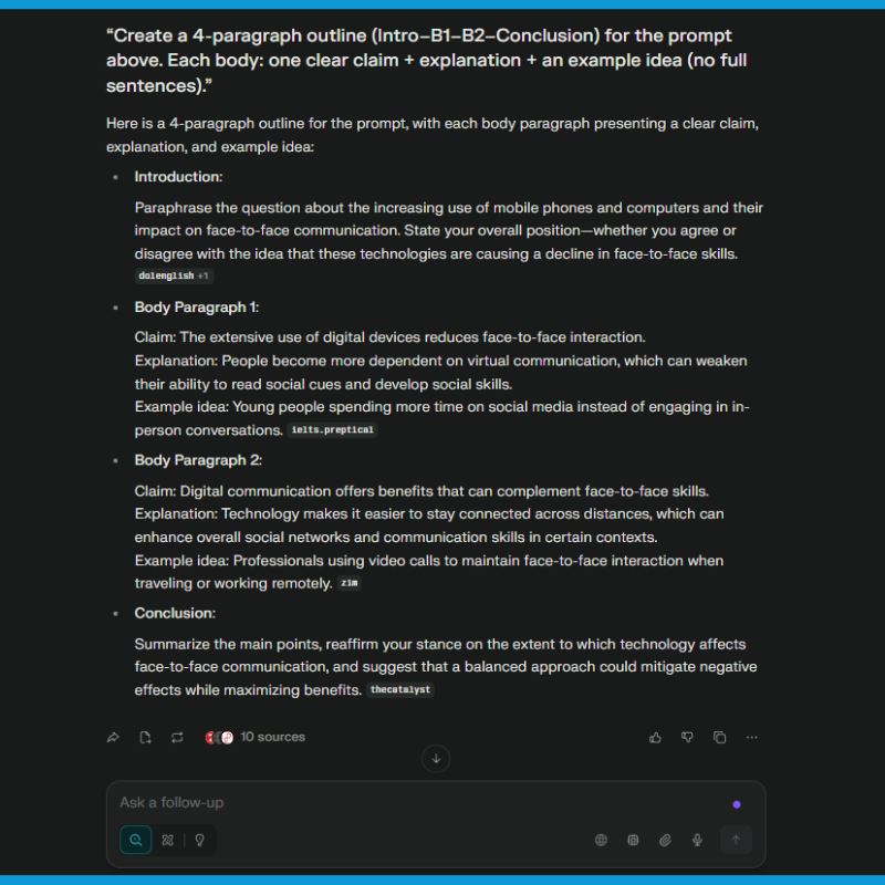 Tự học IELTS Writing bằng Perplexity và cách để có outline trước khi viết nháp